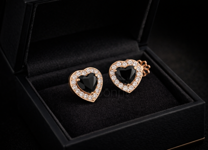 Black Heart Halo Lab-Grown Diamond Stud Earrings – EF Color VVS/VS | Valentine’s Luxury Gift