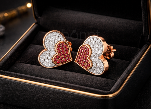 Double Heart Lab-Grown Diamond Stud Earrings – EF Color VVS/VS | Valentine’s Luxury Gift