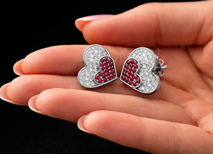 Double Heart Lab-Grown Diamond Stud Earrings – EF Color VVS/VS | Valentine’s Luxury Gift