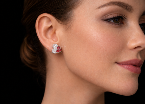 Double Heart Lab-Grown Diamond Stud Earrings – EF Color VVS/VS | Valentine’s Luxury Gift