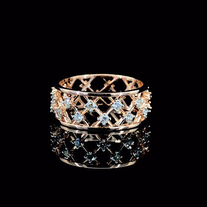 Lattice Wide Band Moissanite Diamond Ring in D Color VVS | Luxury Openwork Statement Ring