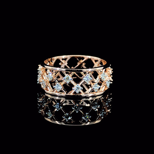 Lattice Wide Band Moissanite Diamond Ring in D Color VVS | Luxury Openwork Statement Ring