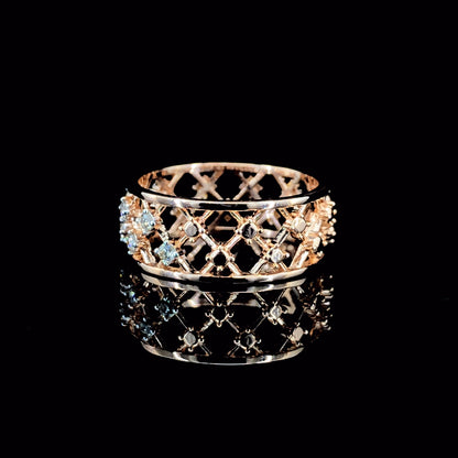 Lattice Wide Band Moissanite Diamond Ring in D Color VVS | Luxury Openwork Statement Ring