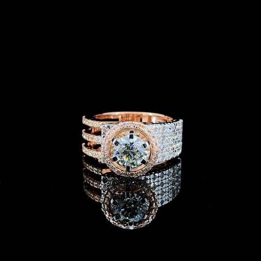 Luxury D-Color Moissanite Solitaire Ring with Halo & Diamond Band – VVS Clarity, Ideal Cut