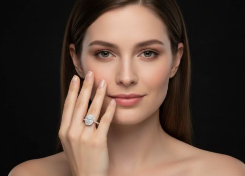 Oval Halo Solitaire Ring in Lab Grown Diamond (EF–VVS/VS) | Elegant Luxury Engagement Ring