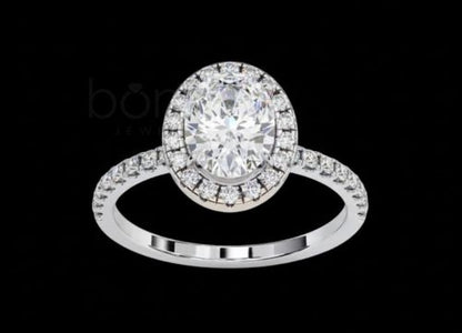 Oval Halo Solitaire Ring in Lab Grown Diamond (EF–VVS/VS) | Elegant Luxury Engagement Ring