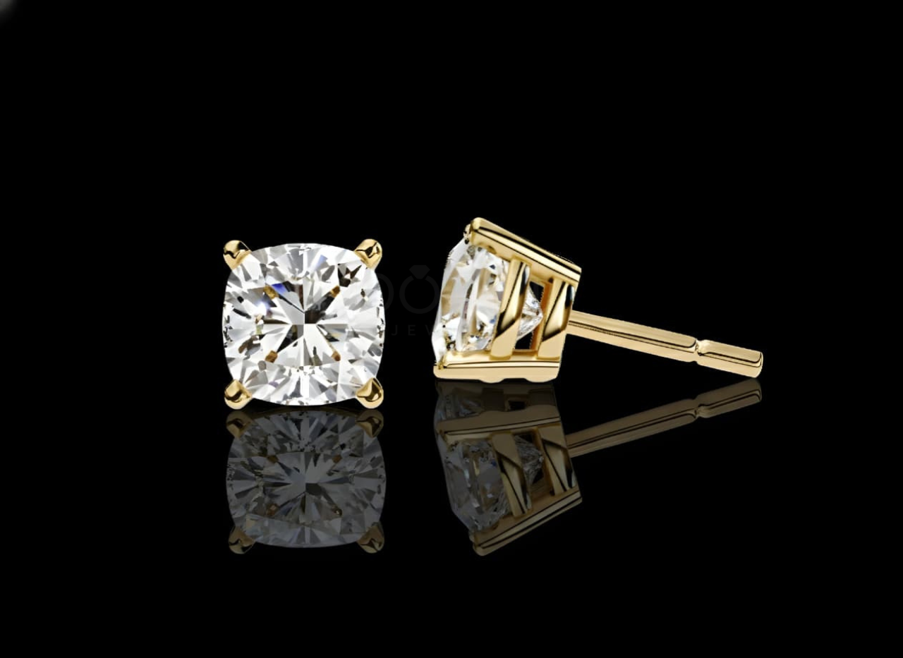 Luxury Solitaire Cushion Cut Diamond Stud Earrings – Lab Grown EF VVS/VS