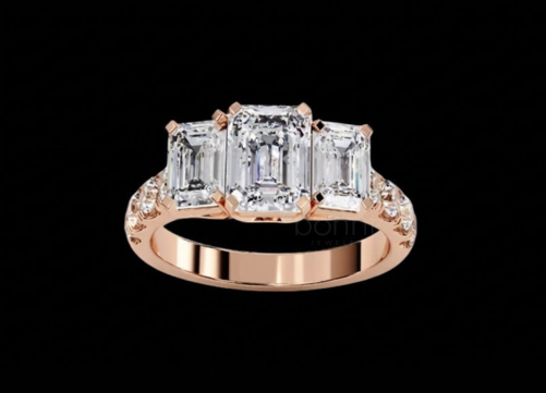 Emerald-Cut Three-Stone Moissanite Diamond Ring – D Color, VVS Clarity | Bonnt