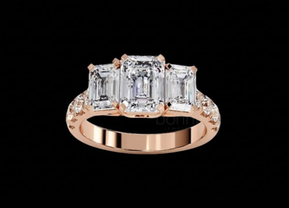 Emerald-Cut Three-Stone Moissanite Diamond Ring – D Color, VVS Clarity | Bonnt