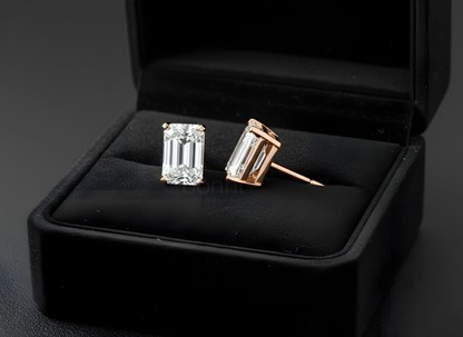 Minimalist Luxury Emerald Cut Solitaire Moissanite Stud Earrings – D Color VVS