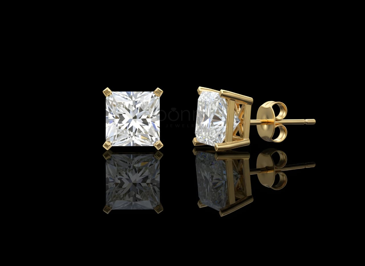 Princess Cut Solitaire Moissanite Stud Earrings – D Color VVS Fire | Bonnt