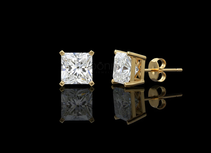 Princess Cut Solitaire Moissanite Stud Earrings – D Color VVS Fire | Bonnt