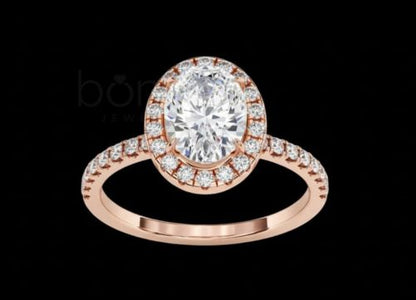 Oval Halo Solitaire Ring in Lab Grown Diamond (EF–VVS/VS) | Elegant Luxury Engagement Ring
