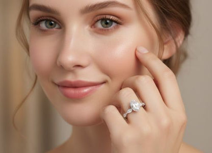 Oval Solitaire Ring with Side Accents in D-Color Moissanite | VVS Clarity