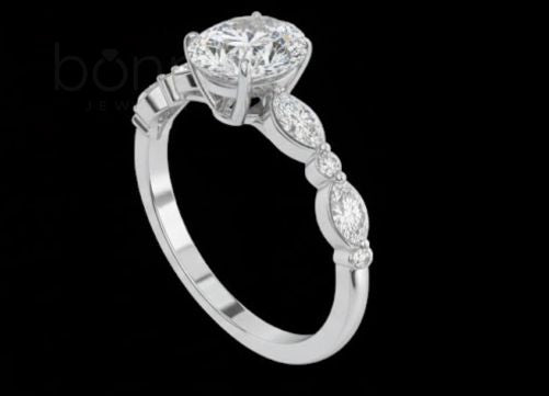 Oval Solitaire Ring with Side Accents in D-Color Moissanite | VVS Clarity