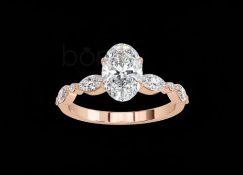 Oval Solitaire Ring with Side Accents in D-Color Moissanite | VVS Clarity