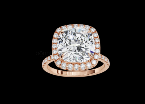 Cushion-Cut Moissanite Halo Engagement Ring – D Color, VVS Clarity
