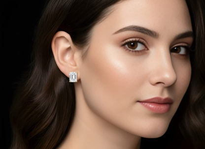 Minimalist Luxury Emerald Cut Solitaire Moissanite Stud Earrings – D Color VVS