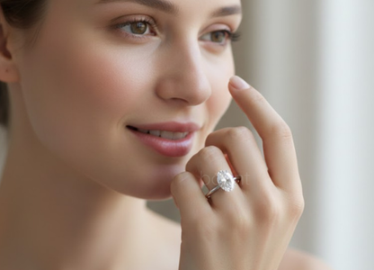 Oval-Cut D Color VVS Moissanite Solitaire Ring in Gold or Sterling Silver