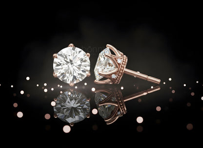 The Brilliant Classic: Six-Prong Solitaire Round Moissanite Diamond Stud Earrings