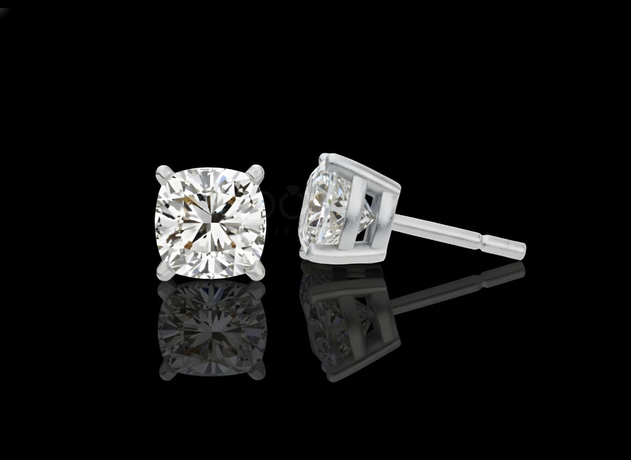 Luxury Solitaire Cushion Cut Diamond Stud Earrings – Lab Grown EF VVS/VS