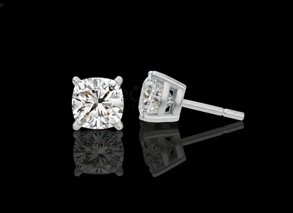 Luxury Solitaire Cushion Cut Diamond Stud Earrings – Lab Grown EF VVS/VS