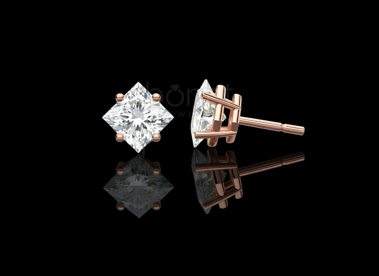 Classic Princess Cut Solitaire Diamond Stud Earrings – Lab Grown EF VVS/VS