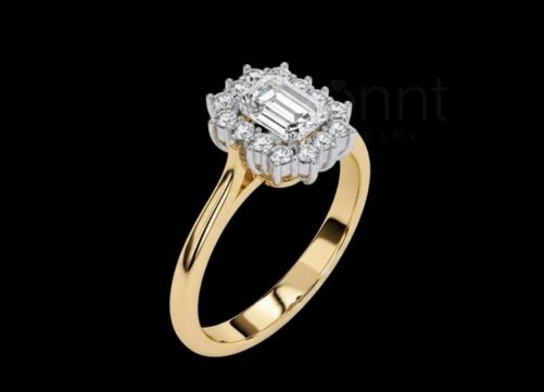 Emerald Halo Moissanite Solitaire Ring – D Color • VVS Clarity • Ideal/Excellent Cut