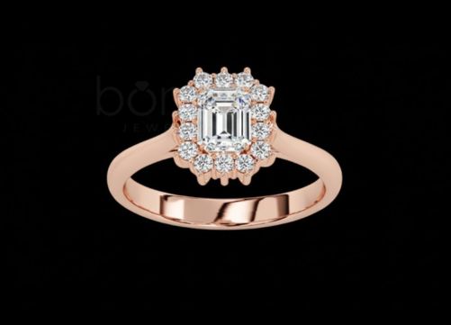 Emerald Halo Moissanite Solitaire Ring – D Color • VVS Clarity • Ideal/Excellent Cut