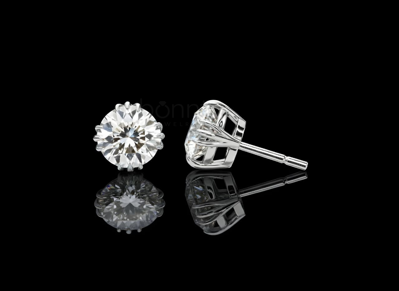 Classic Round Brilliant Solitaire Diamond Stud Earrings – Lab Grown EF VVS/VS | Bonnt