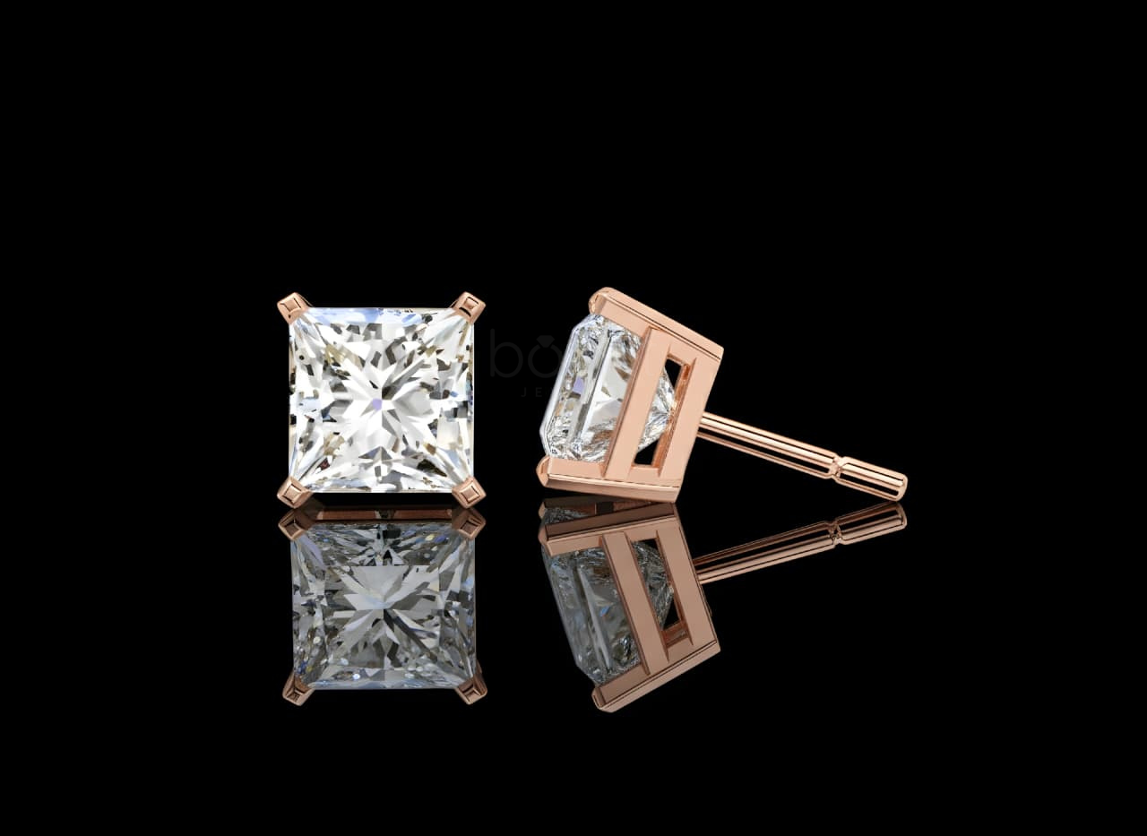 Princess Cut Solitaire Diamond Stud Earrings – Lab Grown EF VVS/VS | Bonnt