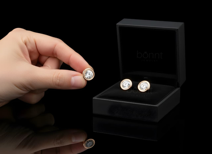 The Aurelia Bezel Solitaire – Round Brilliant Lab-Grown Diamond Stud Earrings