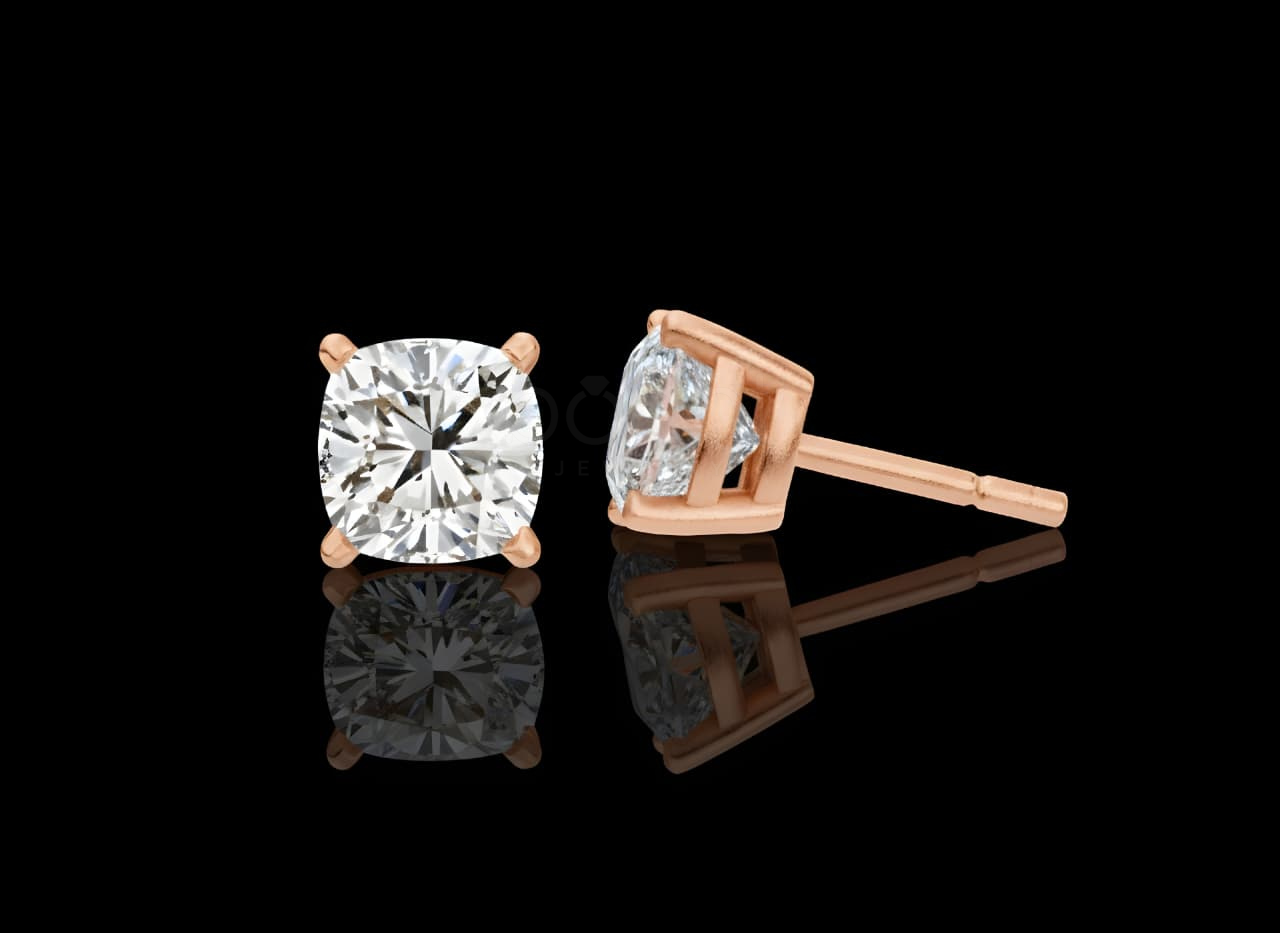 Luxury Solitaire Cushion Cut Diamond Stud Earrings – Lab Grown EF VVS/VS