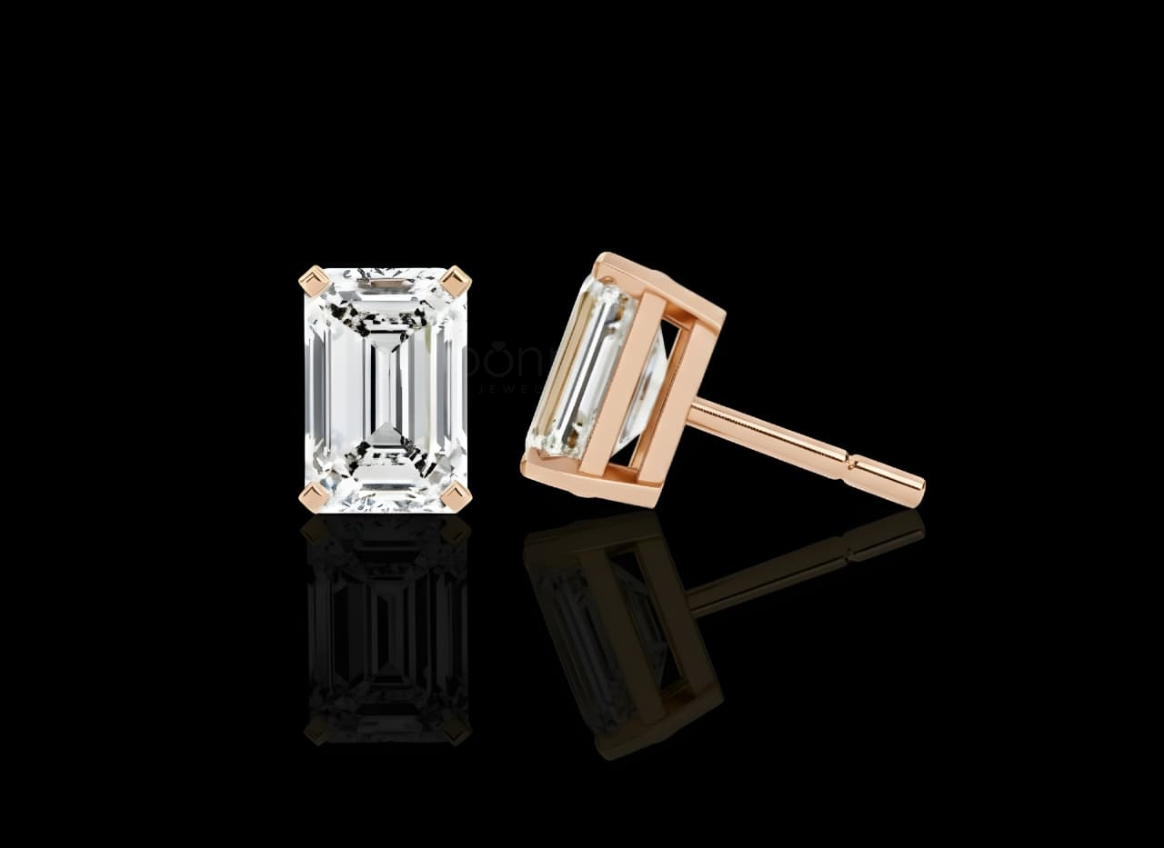 Minimalist Luxury Emerald Cut Solitaire Moissanite Stud Earrings – D Color VVS