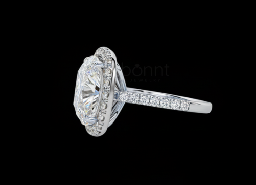 Cushion-Cut Moissanite Halo Engagement Ring – D Color, VVS Clarity