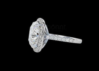 Cushion-Cut Moissanite Halo Engagement Ring – D Color, VVS Clarity