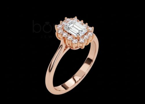 Emerald Halo Moissanite Solitaire Ring – D Color • VVS Clarity • Ideal/Excellent Cut