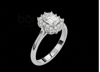 Emerald Halo Moissanite Solitaire Ring – D Color • VVS Clarity • Ideal/Excellent Cut