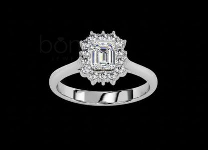 Emerald Halo Moissanite Solitaire Ring – D Color • VVS Clarity • Ideal/Excellent Cut