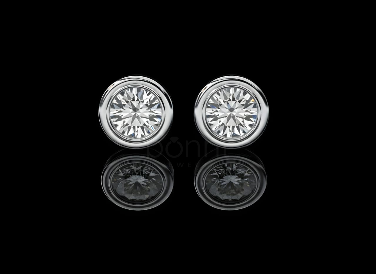 The Aurelia Bezel Solitaire – Round Brilliant Moissanite Diamond Stud Earrings