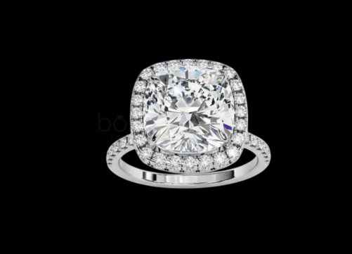 Cushion-Cut Moissanite Halo Engagement Ring – D Color, VVS Clarity