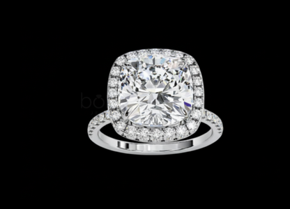 Cushion-Cut Moissanite Halo Engagement Ring – D Color, VVS Clarity