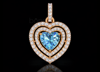 The "Seraphina" Triple-Halo Aquamarine & Lab-Grown Pendant
