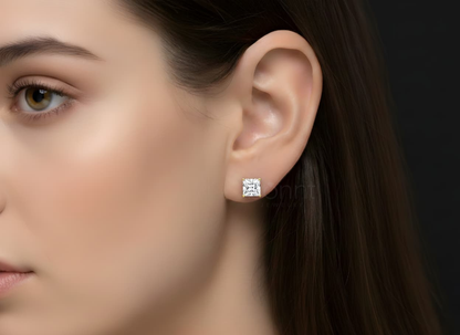Princess Cut Solitaire Moissanite Stud Earrings – D Color VVS Fire | Bonnt