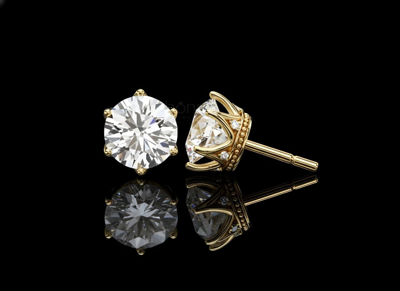 The Brilliant Classic: Six-Prong Solitaire Round Moissanite Diamond Stud Earrings