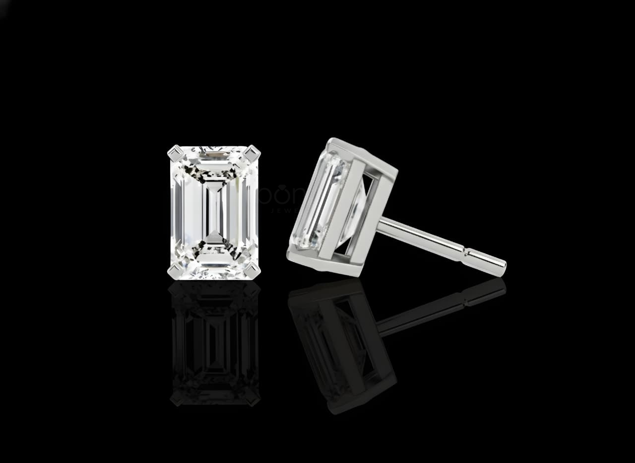Minimalist Luxury Emerald Cut Solitaire Diamond Stud Earrings – Lab Grown EF VVS/VS