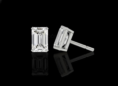 Minimalist Luxury Emerald Cut Solitaire Diamond Stud Earrings – Lab Grown EF VVS/VS