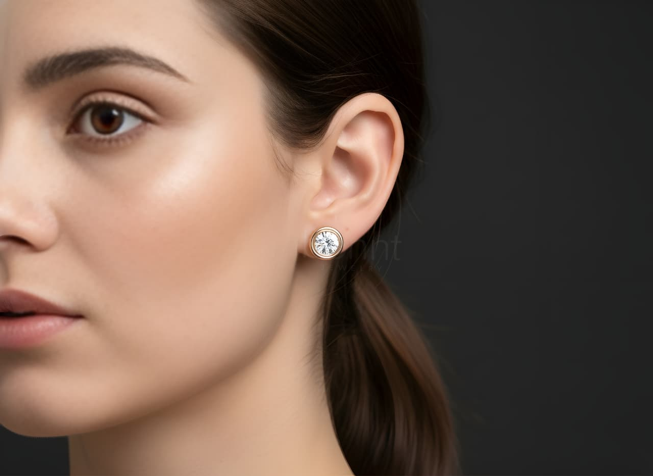 The Aurelia Bezel Solitaire – Round Brilliant Lab-Grown Diamond Stud Earrings