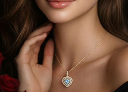 The "Seraphina" Triple-Halo Aquamarine & Lab-Grown Pendant