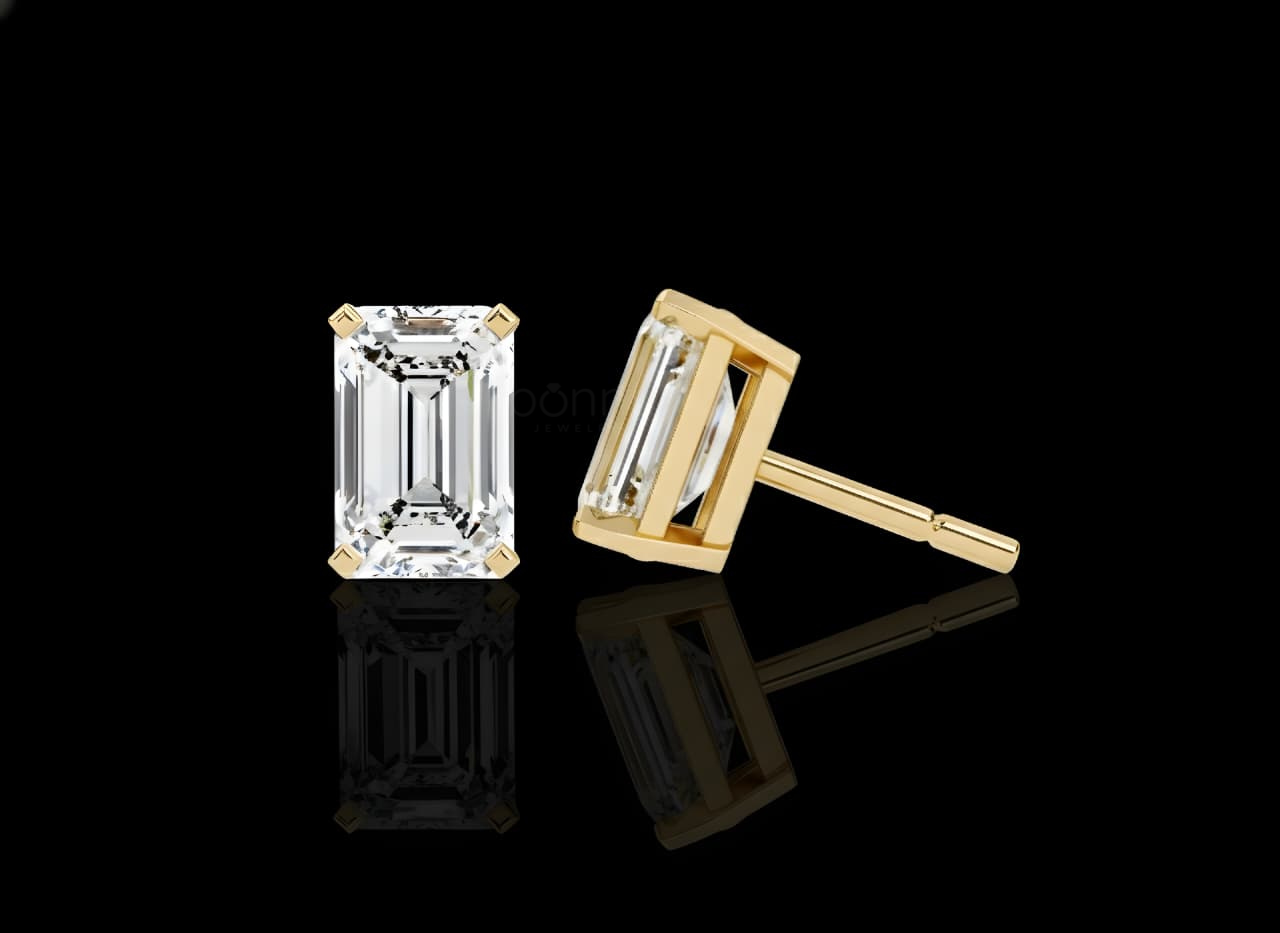 Minimalist Luxury Emerald Cut Solitaire Moissanite Stud Earrings – D Color VVS